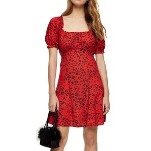 Topshop Leopard Print Gathered Bust Minidress, Size 8 US - Red